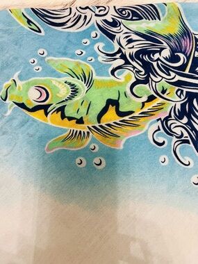 Y2K Ed Hardy Koi Fish Sarong Wrap Fringe Beach Cover Up Tattoo Print 38.5